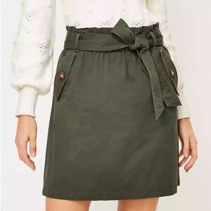 LOFT Army Green Tie Waist Pocket Paperbag Twill A-Line Skirt